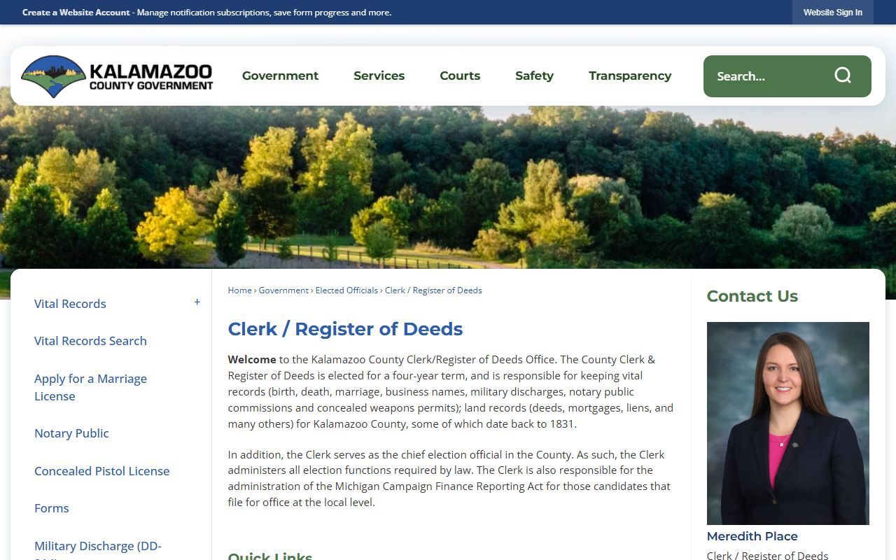 Kalamazoo County Clerk and Register of Deeds official page