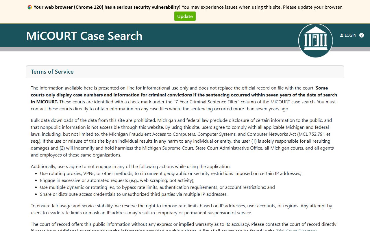 MiCOURT Case Search route for the 9th Circuit Court in Kalamazoo County