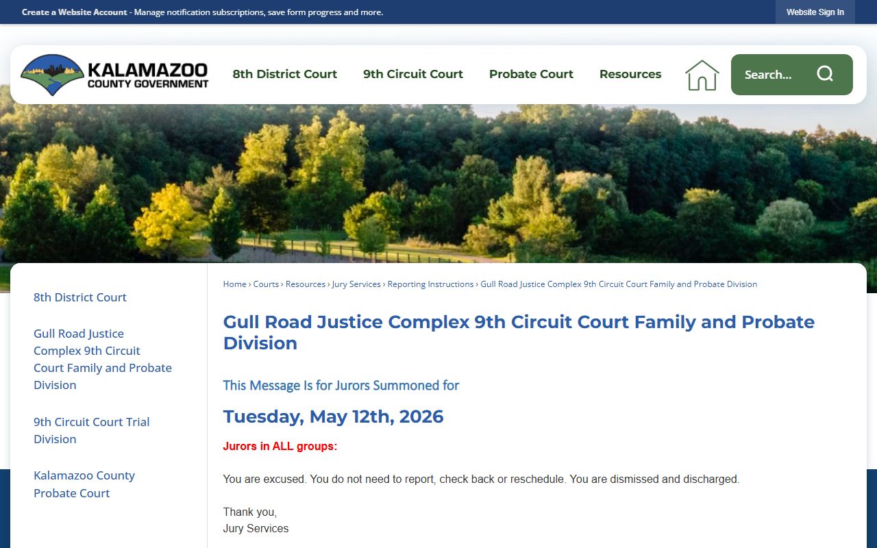 Gull Road Justice Complex and 9th Circuit Court building page on the Kalamazoo County website
