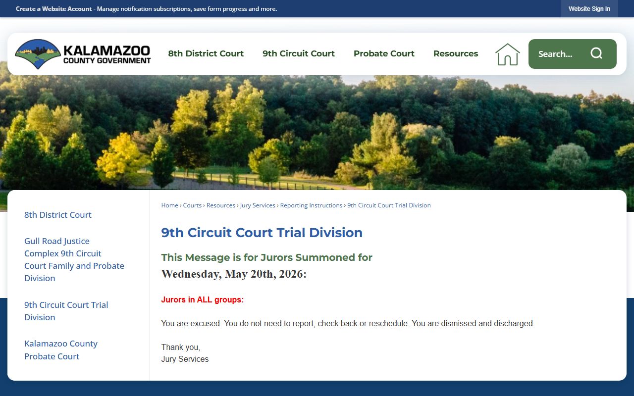 9th Circuit Court Trial Division building information page on the Kalamazoo County website