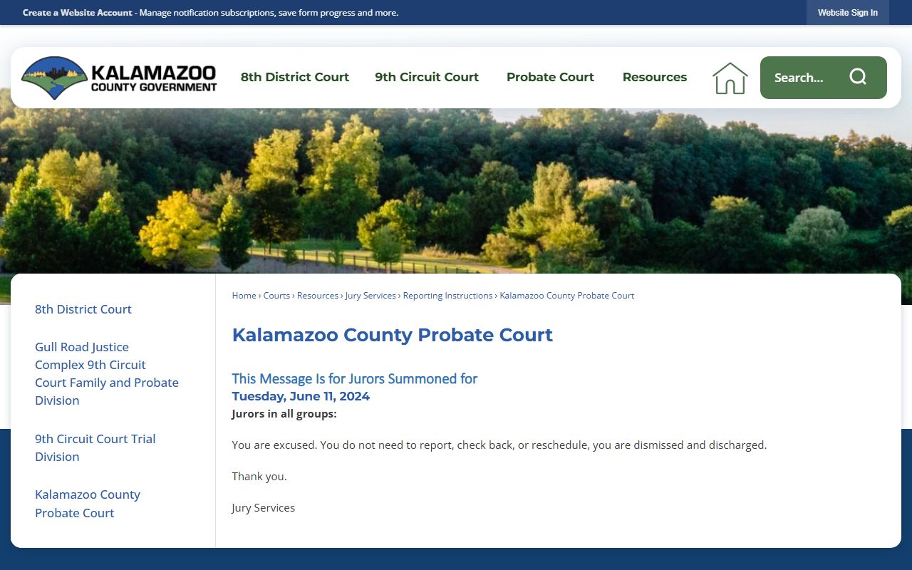 Kalamazoo County Probate Court building official page with location and contact information