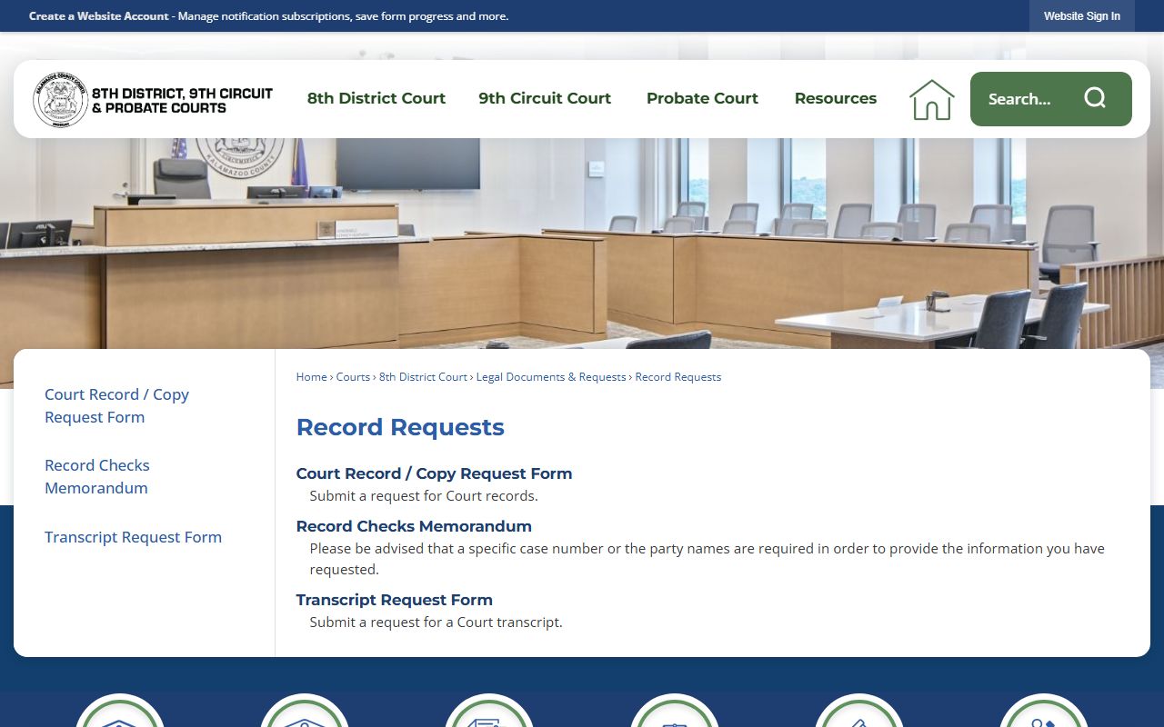 District Court record requests page for the 8th District Court