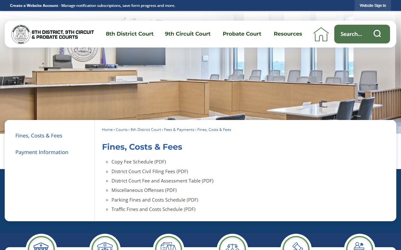 Kalamazoo 8th District Court fines, costs, and fees official page