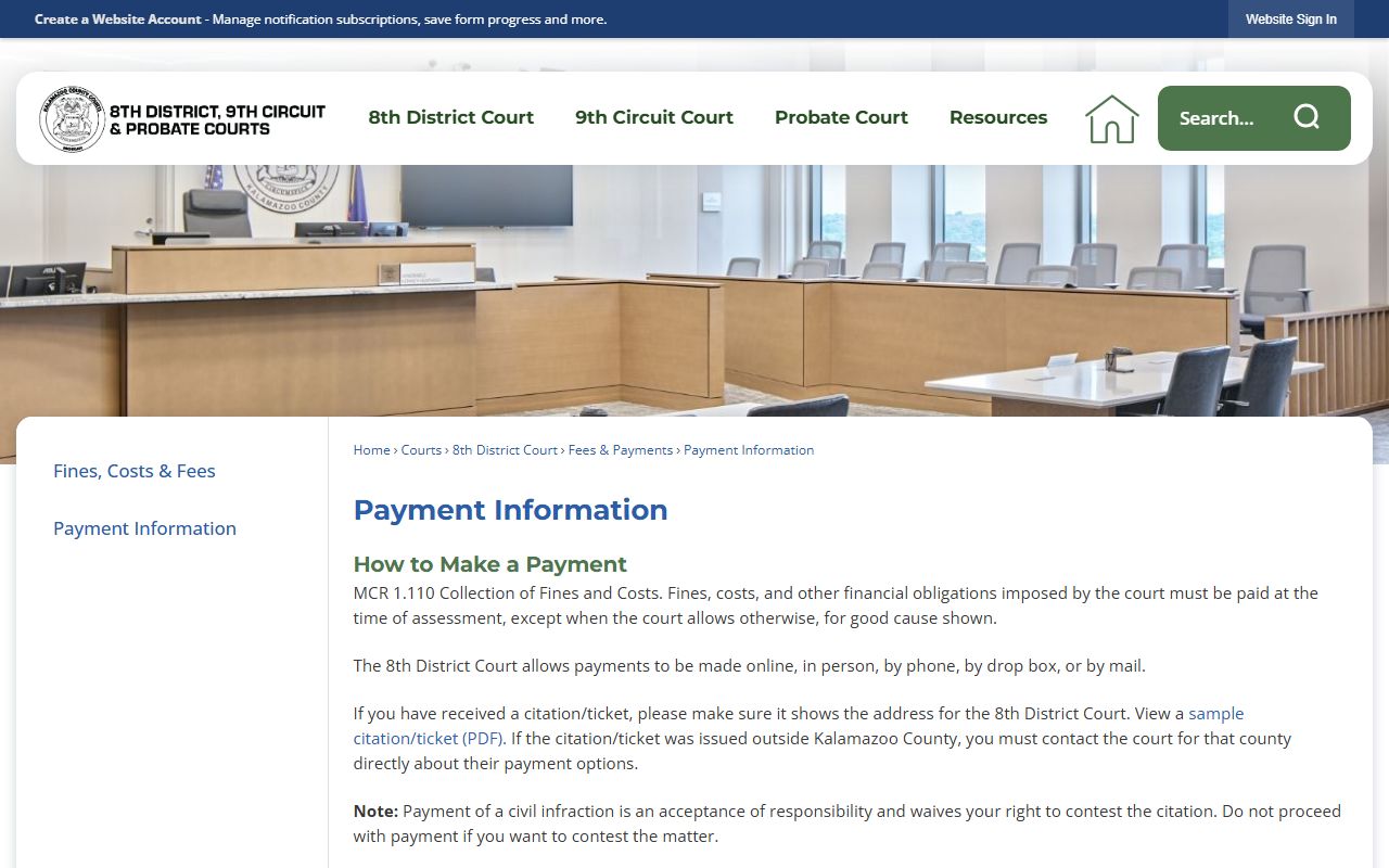 District Court payment information page