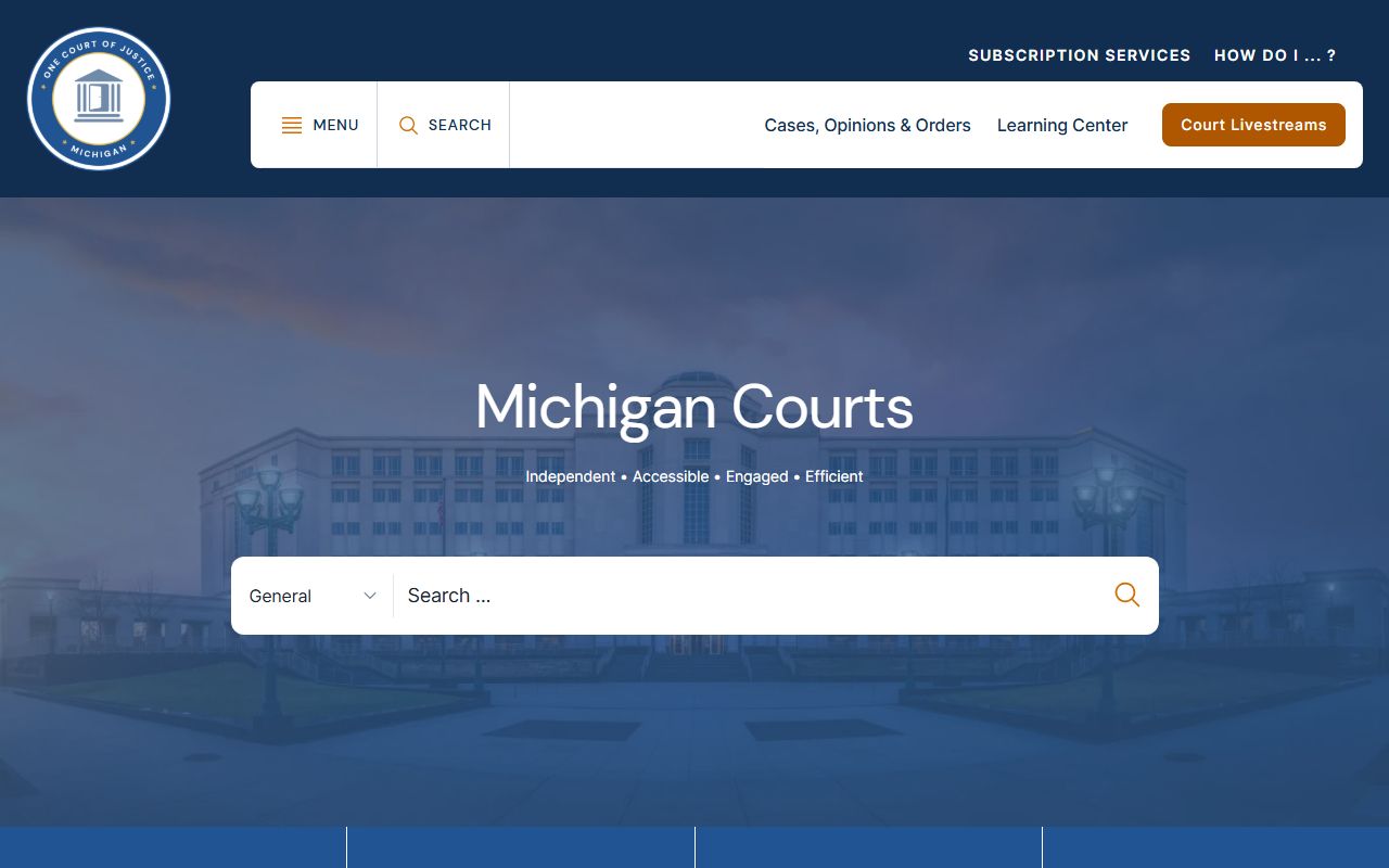 Michigan Courts official judiciary site landing page used to reach Kalamazoo County court records