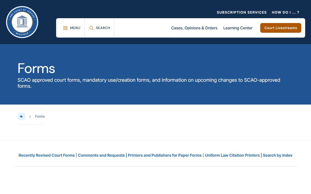 Michigan SCAO forms library used for divorce and family court filings